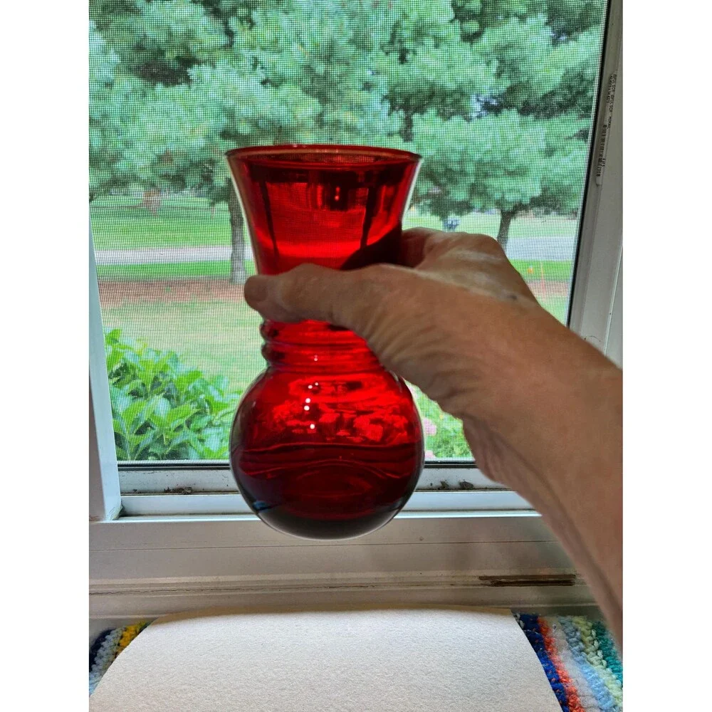 Vintage Anchor Hocking Royal Ruby Red Glass Bud Vase Mid Century Modern 6